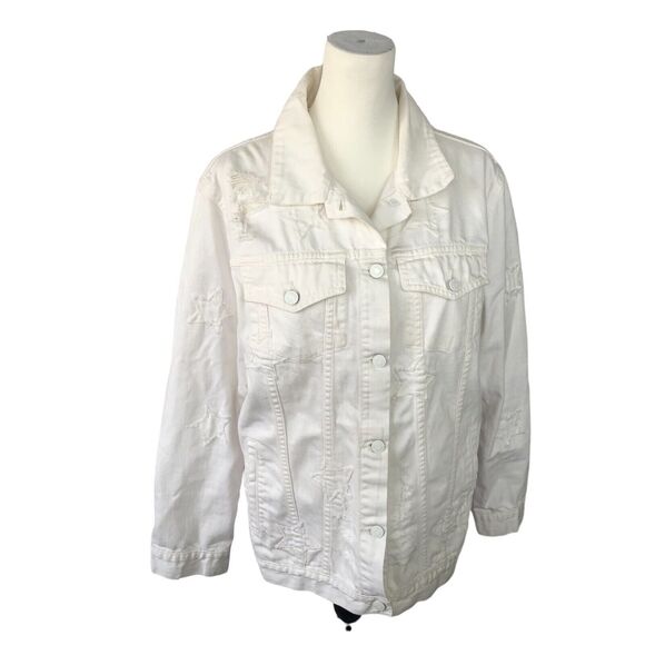 Rails White Knox Stars Women's American Flag Hand Painted Denim Jean Jacket Sz L - Picture 1 of 16